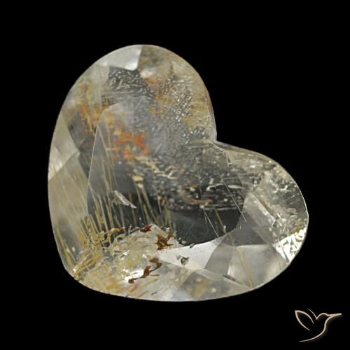 Topazio rutilato naturale marrone dorato molto chiaro da 1,64 ct, a forma di cuore, trasparente