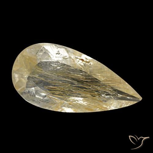 Topazio rutilato naturale giallo da 1,75 ct, taglio a pera, trasparente