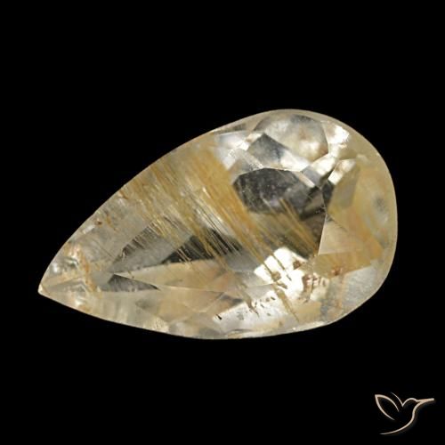 Topazio rutilato naturale giallo da 1,25 ct, taglio a pera, trasparente