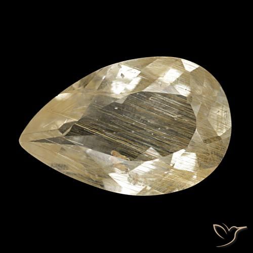 Topazio rutilato naturale marrone dorato molto chiaro da 3,10 ct, taglio a pera, trasparente