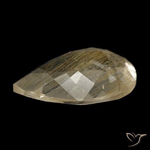 Topazio rutilato naturale marrone dorato molto chiaro da 3,10 ct, taglio a pera, trasparente
