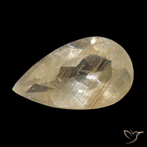 3.19ct giallo topazio rutilato, taglio a pera, trasparente