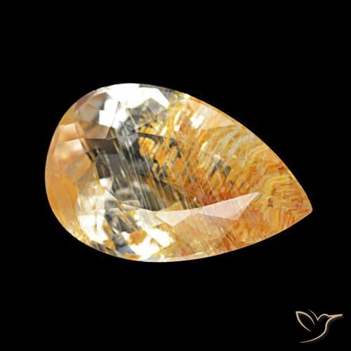 Topazio rutilo Trasparente e Oro-Bronzo naturale da 3.23 ct, Forma a pera, Trasparente
