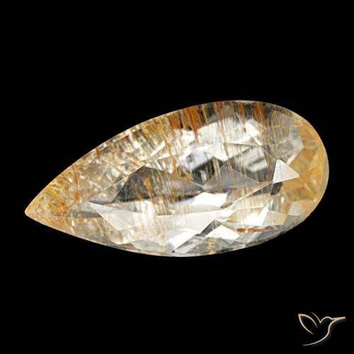 Topazio rutilo Giallo dorato naturale da 3.52 ct, Forma a pera, Trasparente