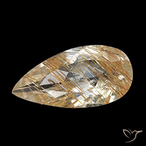 Topazio rutilato marrone dorato molto chiaro naturale da 4,12 ct, taglio a pera, trasparente