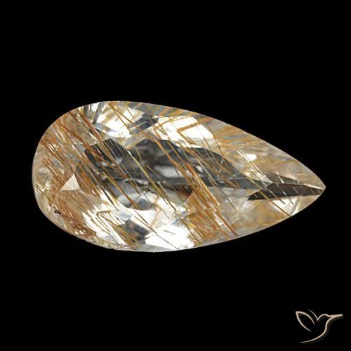 Topazio rutilato marrone dorato molto chiaro naturale da 4,12 ct, taglio a pera, trasparente