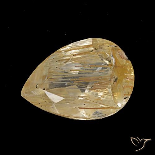 2.78ct giallo topazio rutilato, taglio a pera, trasparente