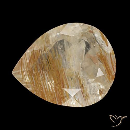 Topazio rutilato marrone dorato molto chiaro naturale da 6,58 ct, taglio a pera, trasparente