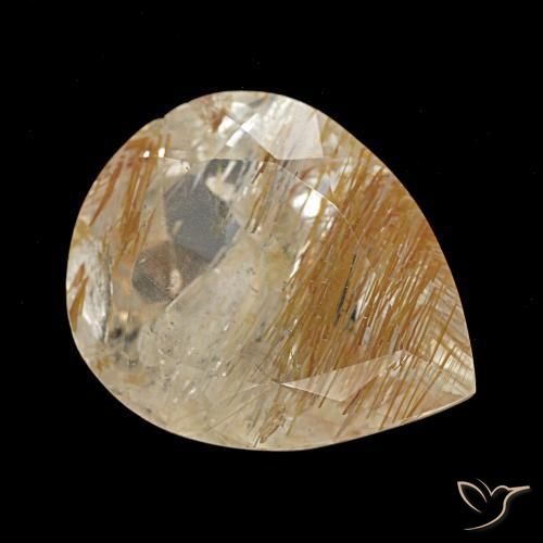 Topazio rutilato marrone dorato molto chiaro naturale da 6,58 ct, taglio a pera, trasparente