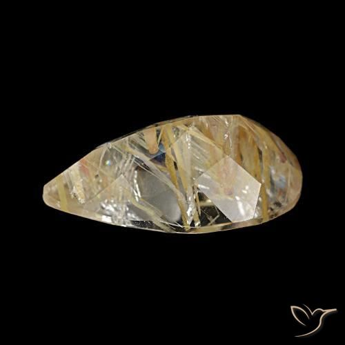 Topazio rutilato naturale giallo da 3,46 ct, taglio a pera, trasparente