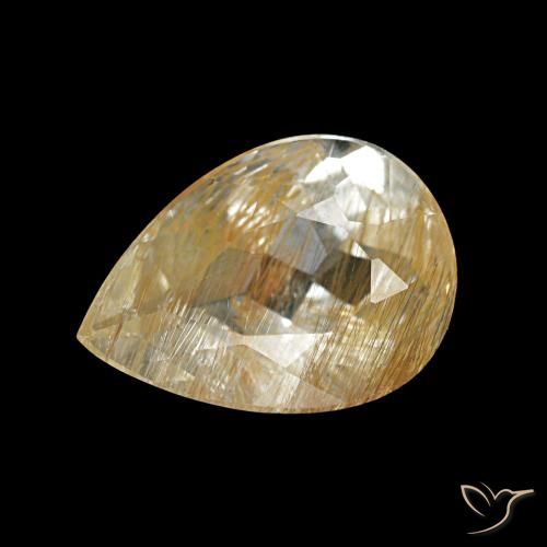 1.68ct marrone dorato molto chiaro topazio rutilato, taglio a pera, trasparente