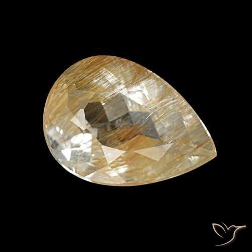 Topazio rutilato marrone dorato molto chiaro naturale da 1,68 ct, taglio a pera, trasparente
