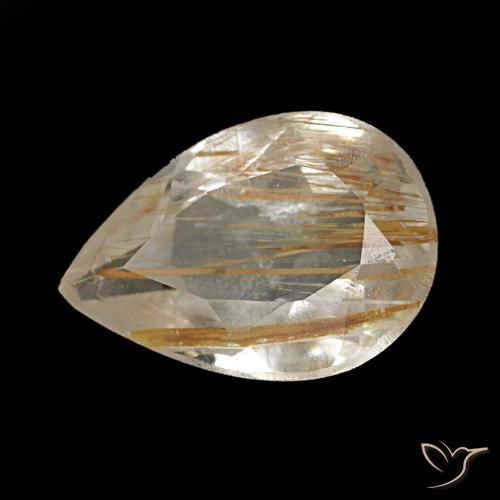 Topazio rutilato naturale giallo da 1,40 ct, taglio a pera, trasparente