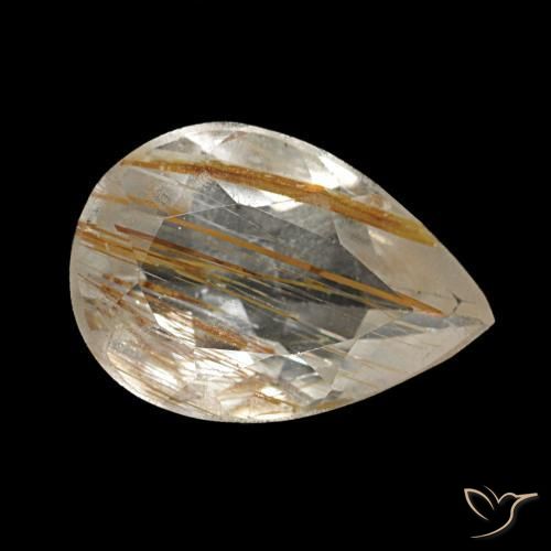 Topazio rutilato naturale giallo da 1,40 ct, taglio a pera, trasparente