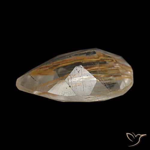Topazio rutilato naturale giallo da 1,40 ct, taglio a pera, trasparente