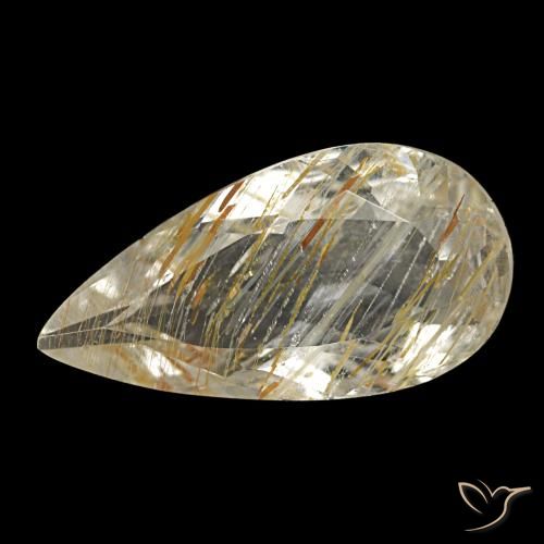 1.84ct giallo topazio rutilato, taglio a pera, trasparente