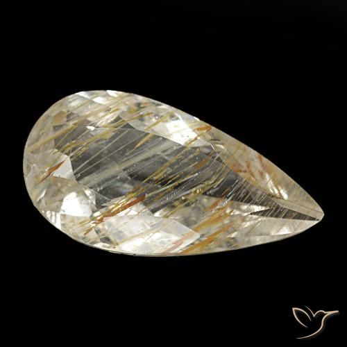 Topazio rutilato naturale giallo da 1,84 ct, taglio a pera, trasparente