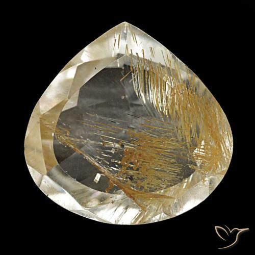 Topazio rutilato naturale marrone dorato molto chiaro da 5,46 ct, taglio a pera, trasparente