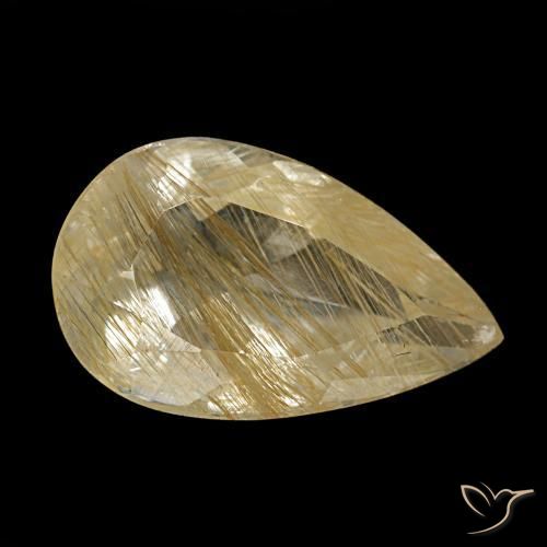 Topazio rutilato naturale giallo da 1,92 ct, taglio a pera, trasparente