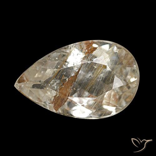 Topazio rutilato trasparente e oro-bronzo naturale da 2,60 ct, taglio a pera, trasparente