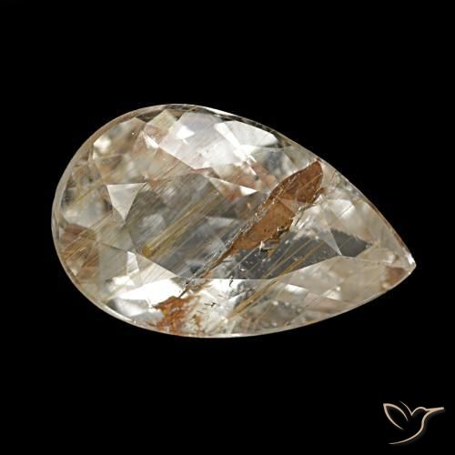 Topazio rutilato trasparente e oro-bronzo naturale da 2,60 ct, taglio a pera, trasparente