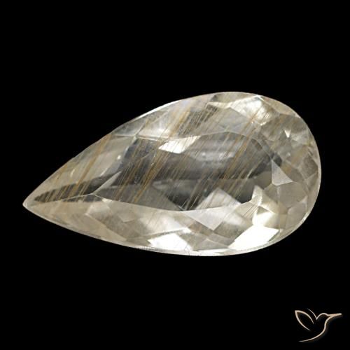 3.48ct giallo topazio rutilato, taglio a pera, trasparente