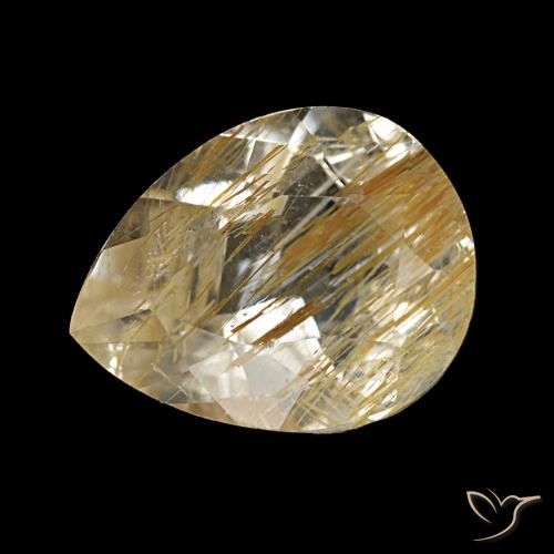 Topazio rutilato naturale giallo da 2,18 ct, taglio a pera, trasparente