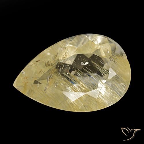 Topazio rutilato naturale giallo da 6,20 ct, taglio a pera, trasparente