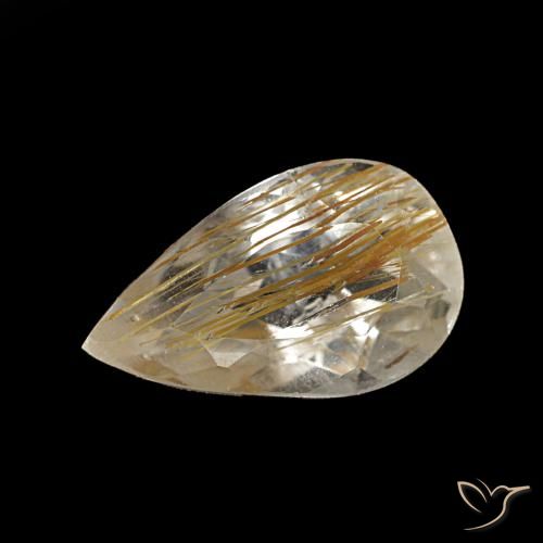 1.41ct giallo topazio rutilato, taglio a pera, trasparente