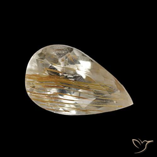 Topazio rutilato naturale giallo da 1,41 ct, taglio a pera, trasparente