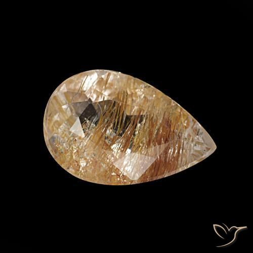 Topazio rutilato naturale marrone da 1,20 ct, taglio a pera, trasparente