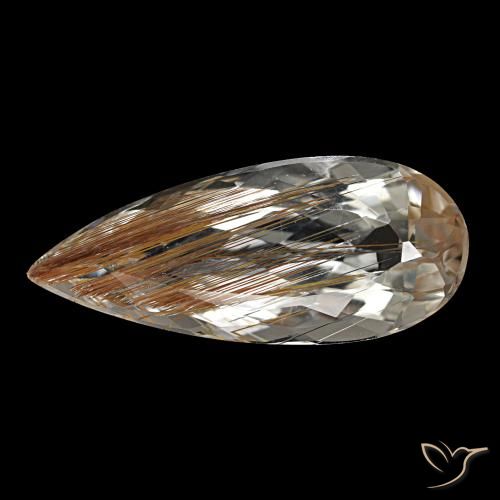 5.48ct marrone topazio rutilato, taglio a pera, trasparente