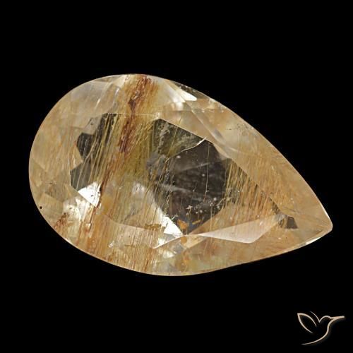 Topazio rutilato naturale marrone da 5,25 ct, taglio a pera, trasparente