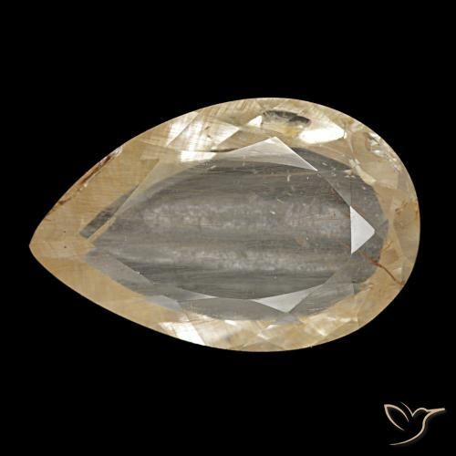 4.65ct giallo topazio rutilato, taglio a pera, trasparente