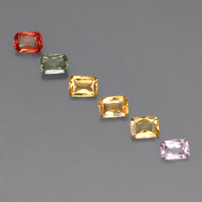 Zaffiro naturale multicolore da 1,20 ct, taglio smeraldo, VS