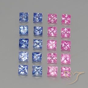 Gemme di Zaffiro Multicolore naturale da 3.35 ct, Quadrato, VVS-VS