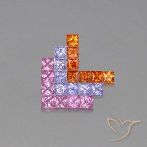 Gemme di Zaffiro Multicolore naturale da 3.22 ct, Quadrato, VVS-VS