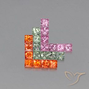 Gemme di Zaffiro Multicolore naturale da 3.43 ct, Quadrato, VVS-VS