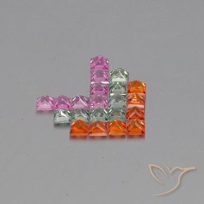 Gemme di Zaffiro Multicolore naturale da 3.43 ct, Quadrato, VVS-VS