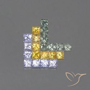 Gemme di Zaffiro Multicolore naturale da 3.08 ct, Quadrato, VVS-VS