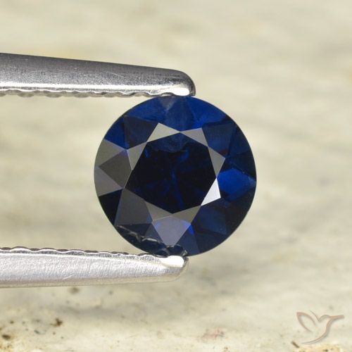 Zaffiro Blu scuro naturale da 0.54 ct, Rotondo, VVS-VS