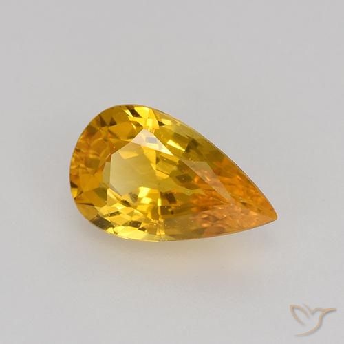 Zaffiro Arancio intenso-OroG naturale da 0.75 ct, Forma a pera, VVS