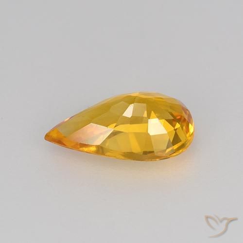 Zaffiro Arancio intenso-OroG naturale da 0.75 ct, Forma a pera, VVS