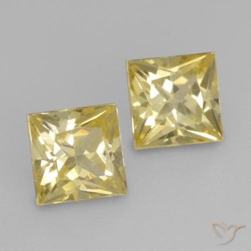Gemme di Zaffiro Giallo medio-chiaro naturale da 0.59 ct, Quadrato, VVS-VS