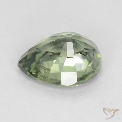 Zaffiro Medium Light Green naturale da 0.79 ct, Forma a pera, VS