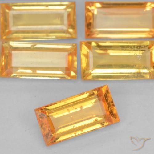Zaffiro Arancio-Oro naturale da 0.44 ct, Taglio a baguette, VS