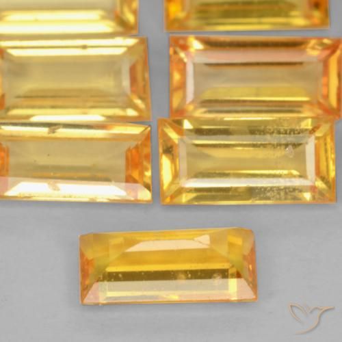 Zaffiro Arancio-Oro naturale da 0.44 ct, Taglio a baguette, VS