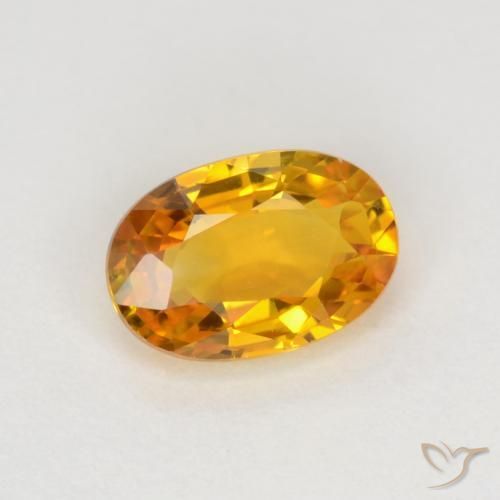 Zaffiro Arancio intenso-OroG naturale da 0.72 ct, Ovale, VVS-VS