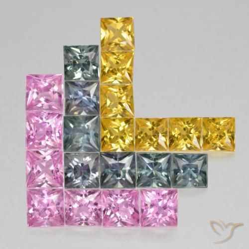 Gemme di Zaffiro Multicolore naturale da 3.23 ct, Quadrato, VS