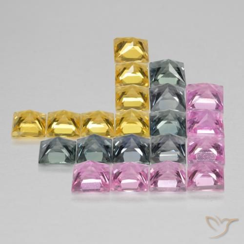 Gemme di Zaffiro Multicolore naturale da 3.23 ct, Quadrato, VS